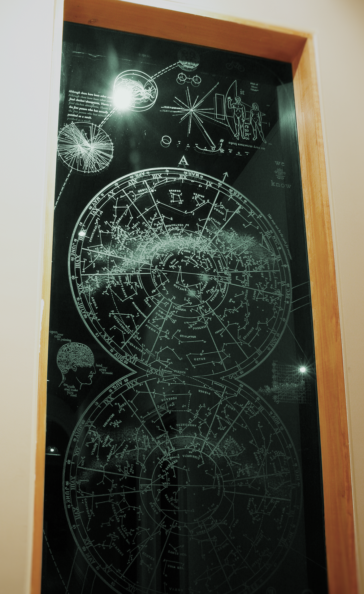 Carved glass feature window with astronomical motif, Cherrinton-Taine House