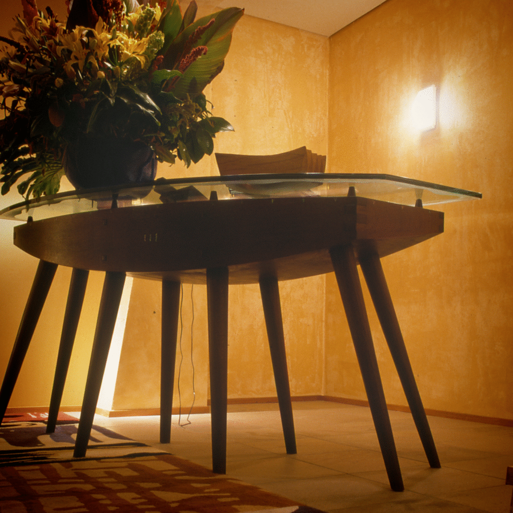Small table with carved and sandblasted glass top